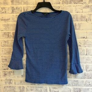 Lauren Ralph Lauren Women’s Blue Stripes 3/4 Flutter Long Sleeve Top Size Medium